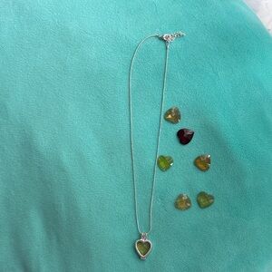 Elegant Silver Heart Necklace with Green Pendant